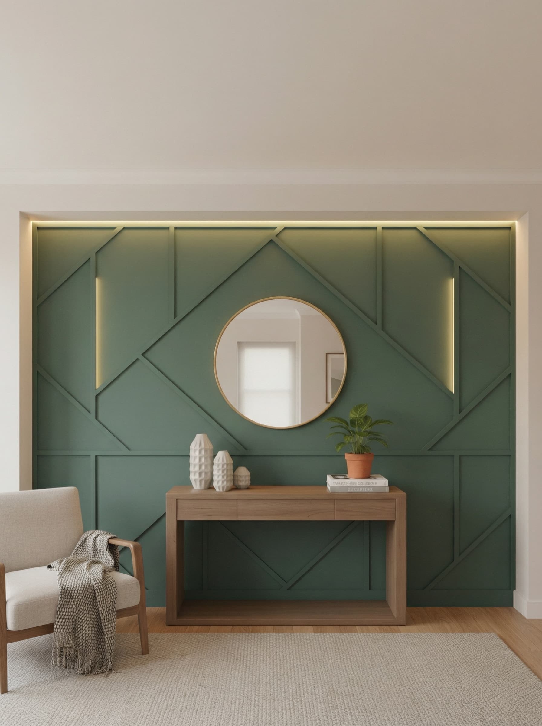 Geometric green accent wall